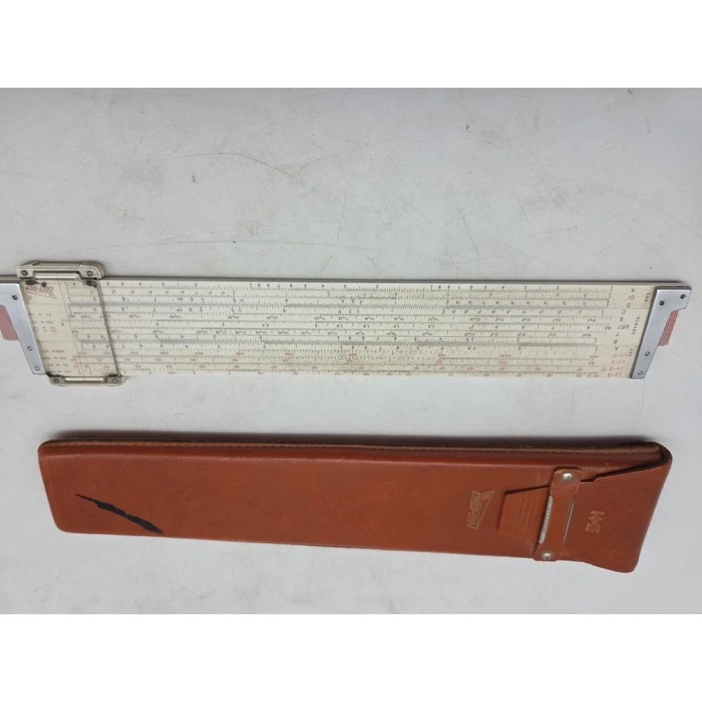 Keuffel & Esser K&E Deci-Lon 10 Slide Rule 68 1100 Leather Case USA Vintage